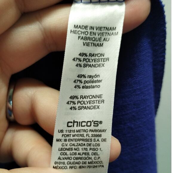 Chico's Size Medium (1) Blue Laced-Up 3/4 Sleeves Cozy Soft Top - Picture 5 of 5